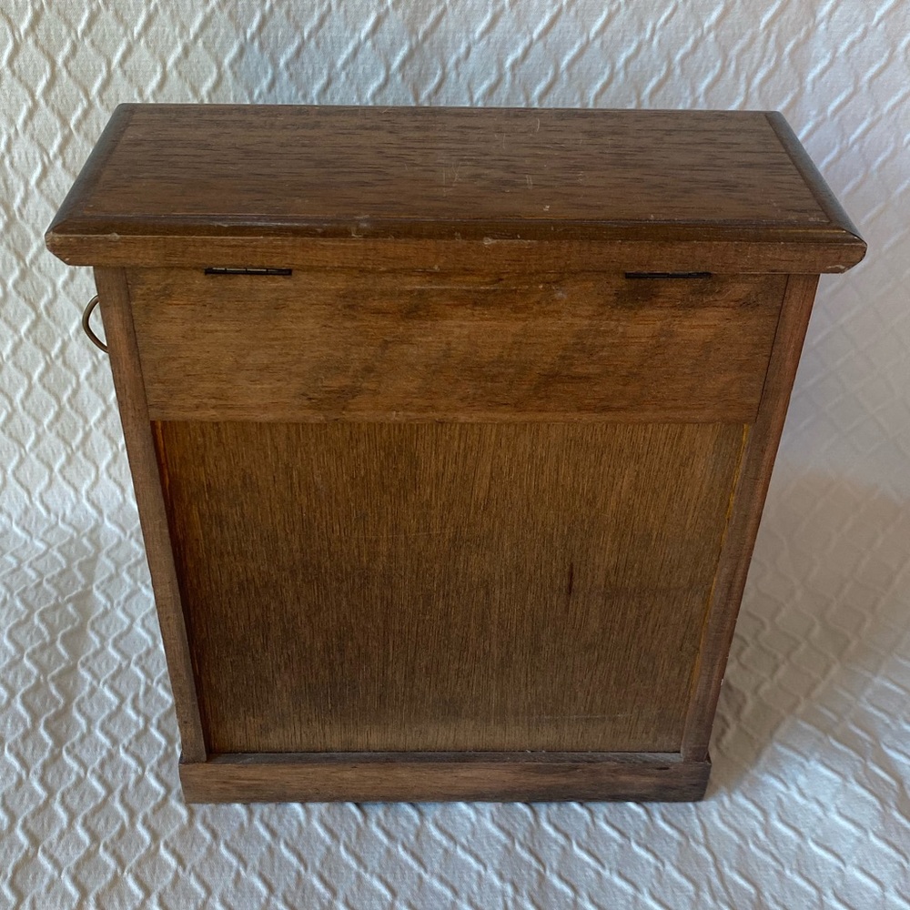 Vintage Wooden Trinket Box with Drop-Front Drawer - Brown. Vintage Music Box. - Picture 3 of 10